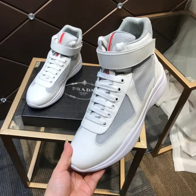 Prada Cloudbust White and Gray Mesh High-Top Lifestyle Sneakers 2