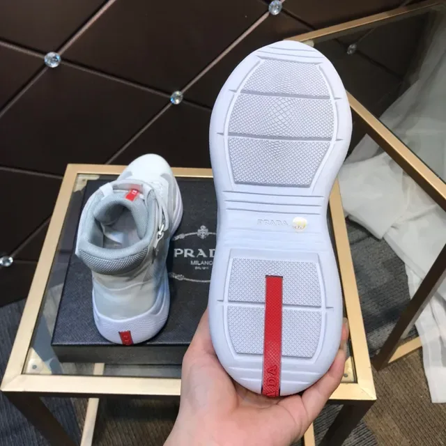 Prada Cloudbust White and Gray Mesh High-Top Lifestyle Sneakers 3
