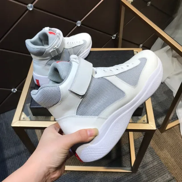 Prada Cloudbust White and Gray Mesh High-Top Lifestyle Sneakers 4