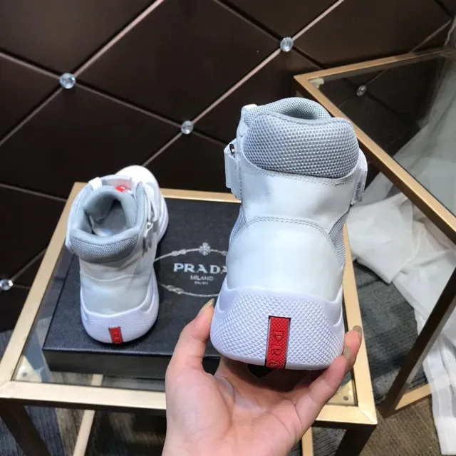 Prada Cloudbust White and Gray Mesh High-Top Lifestyle Sneakers 5