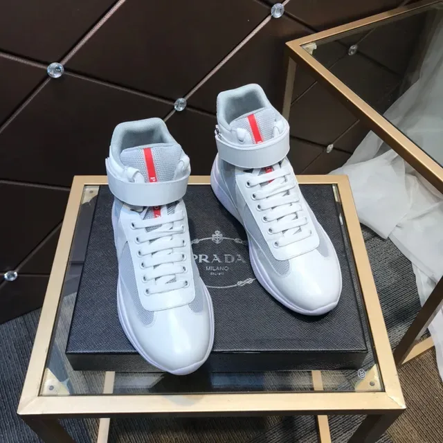 Prada Cloudbust White and Gray Mesh High-Top Lifestyle Sneakers 6