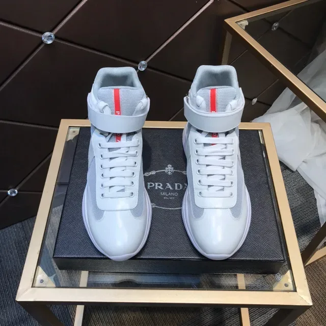 Prada Cloudbust White and Gray Mesh High-Top Lifestyle Sneakers 9