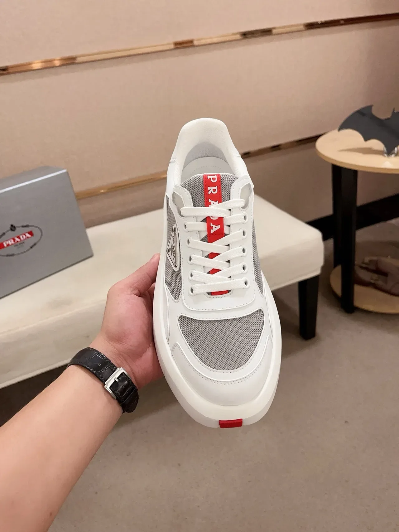 Prada Cloudbust White and Gray Mesh Lifestyle Sneakers 2