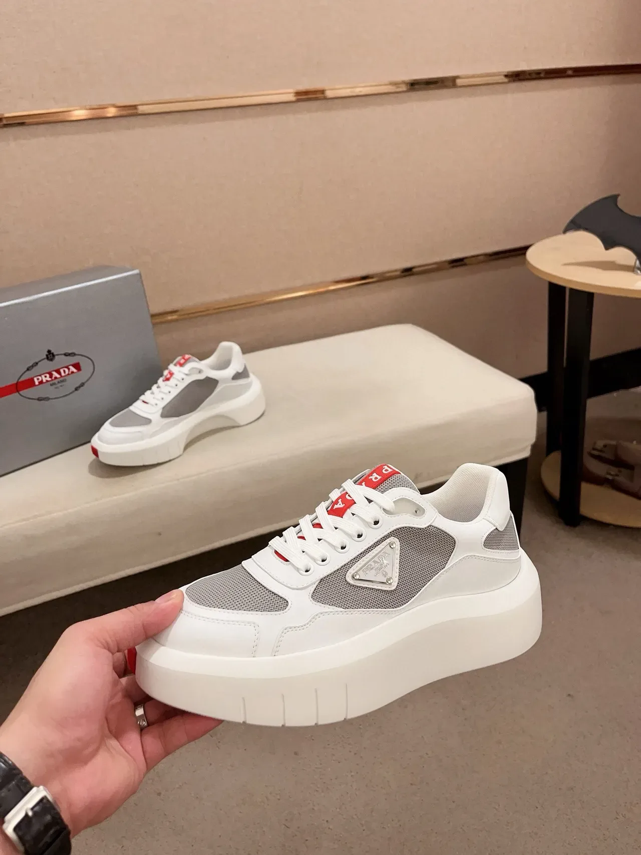 Prada Cloudbust White and Gray Mesh Lifestyle Sneakers 3