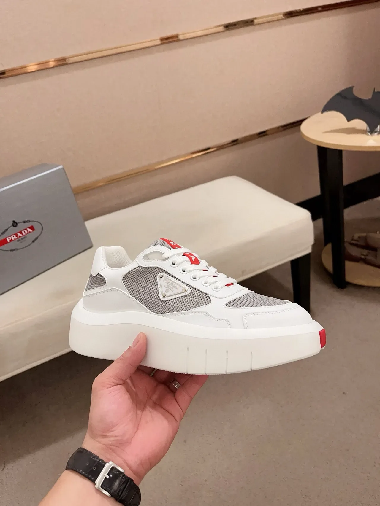 Prada Cloudbust White and Gray Mesh Lifestyle Sneakers 4