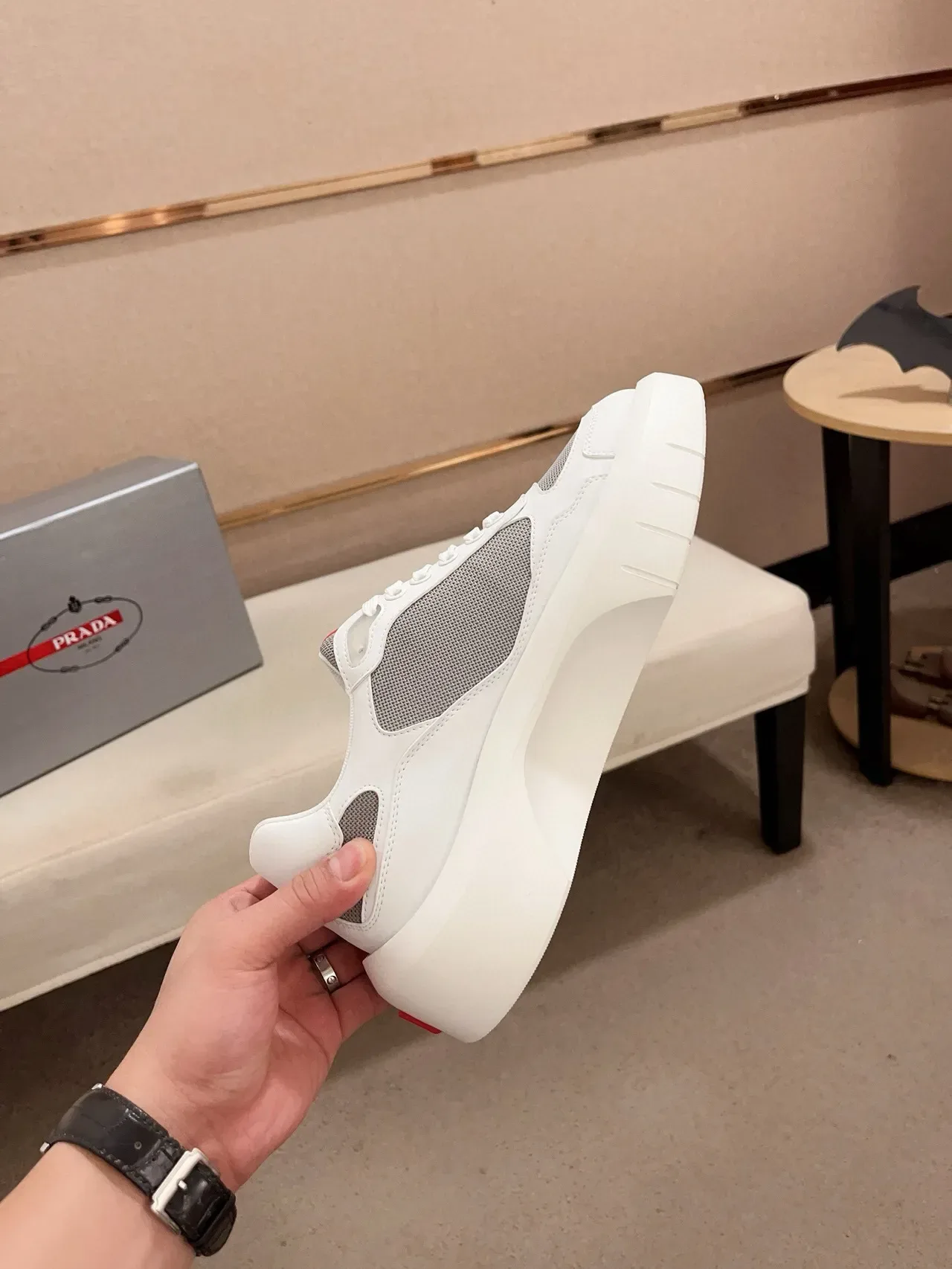Prada Cloudbust White and Gray Mesh Lifestyle Sneakers 5