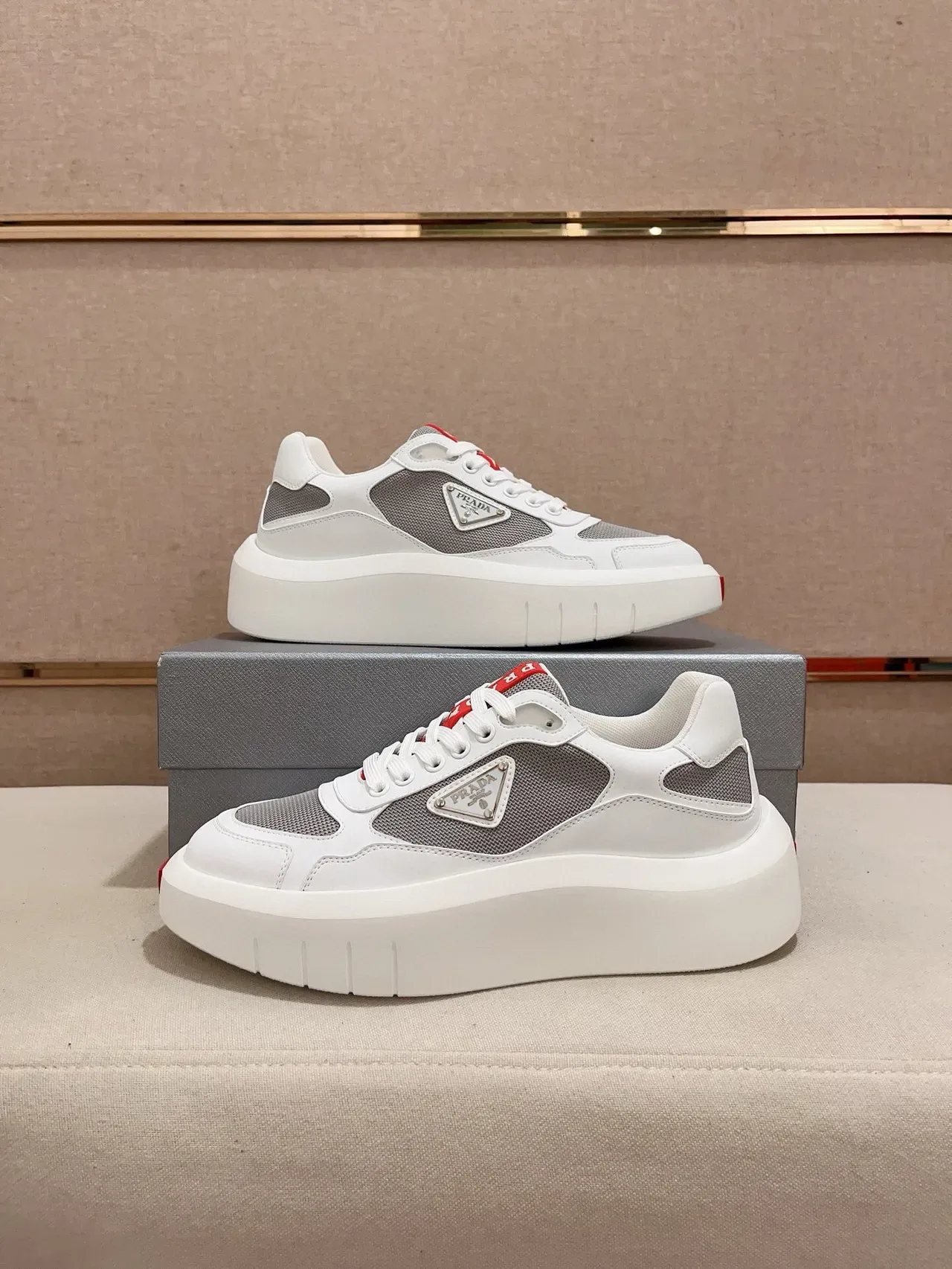 Prada Cloudbust White and Gray Mesh Lifestyle Sneakers 7