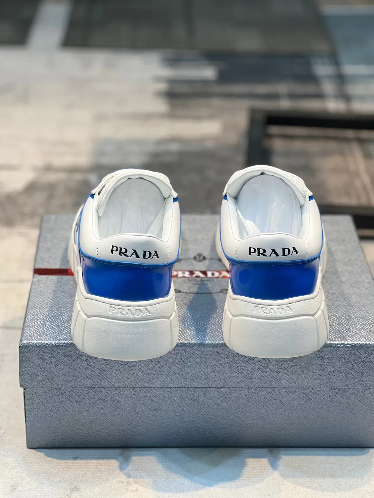 Prada Cloudbust White and Royal Blue Chunky Sneakers 2