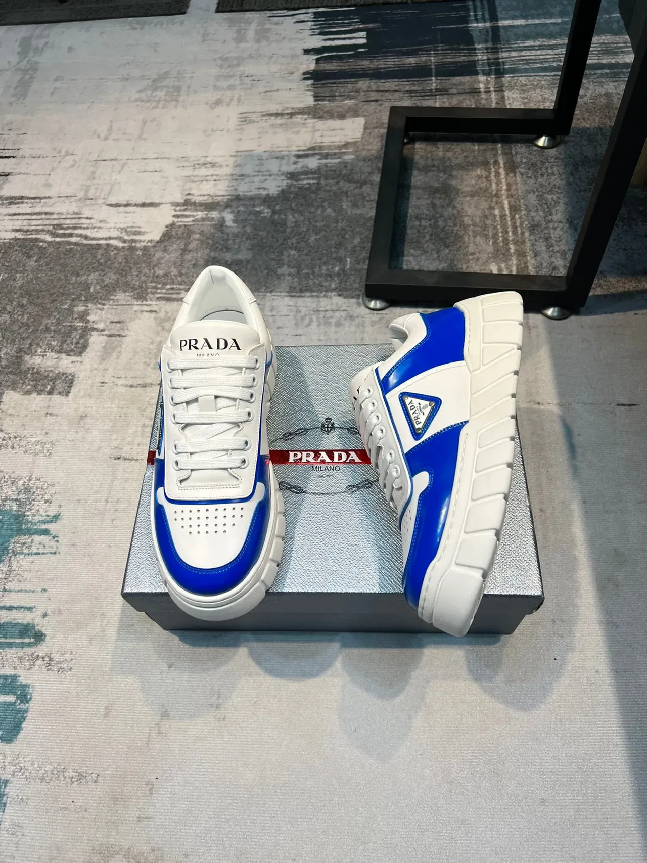 Prada Cloudbust White and Royal Blue Chunky Sneakers 4