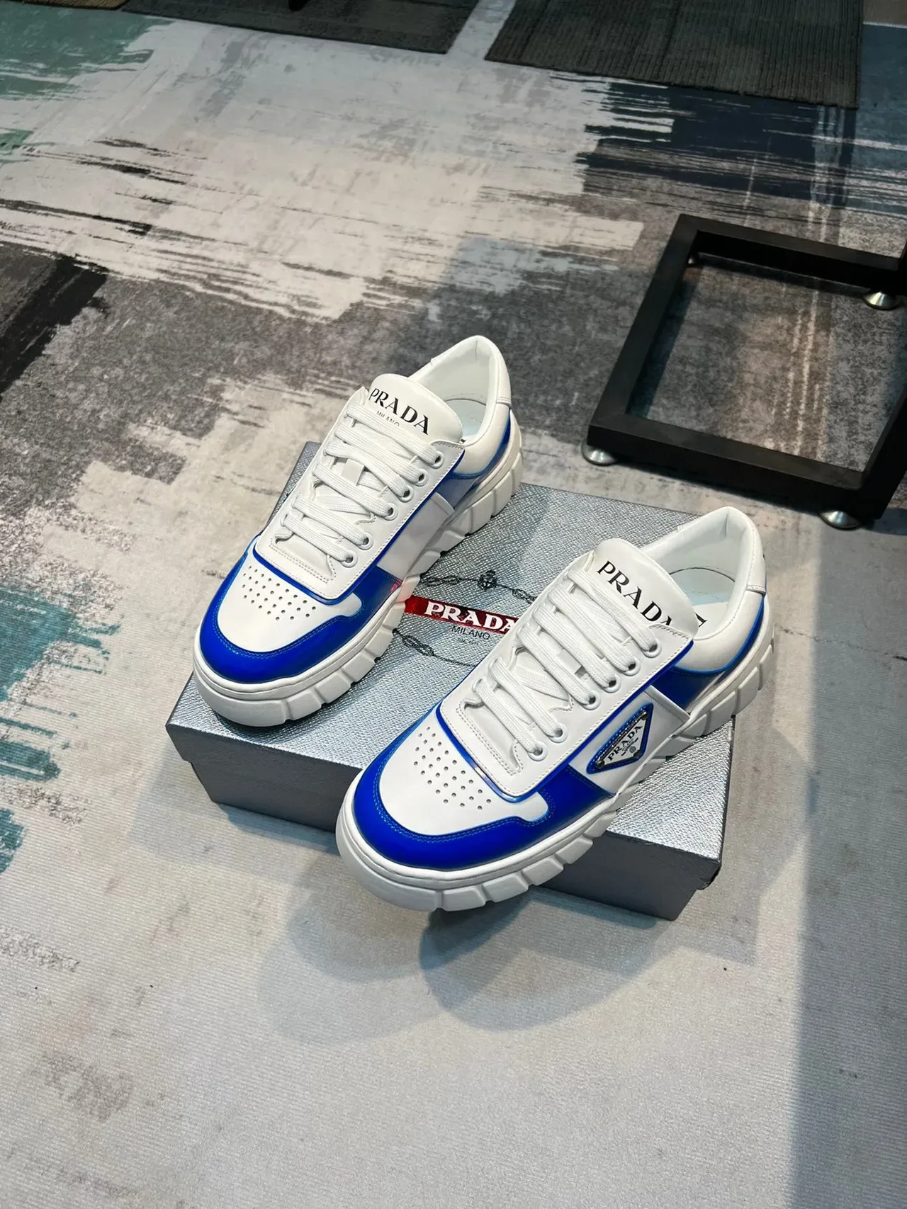 Prada Cloudbust White and Royal Blue Chunky Sneakers 5