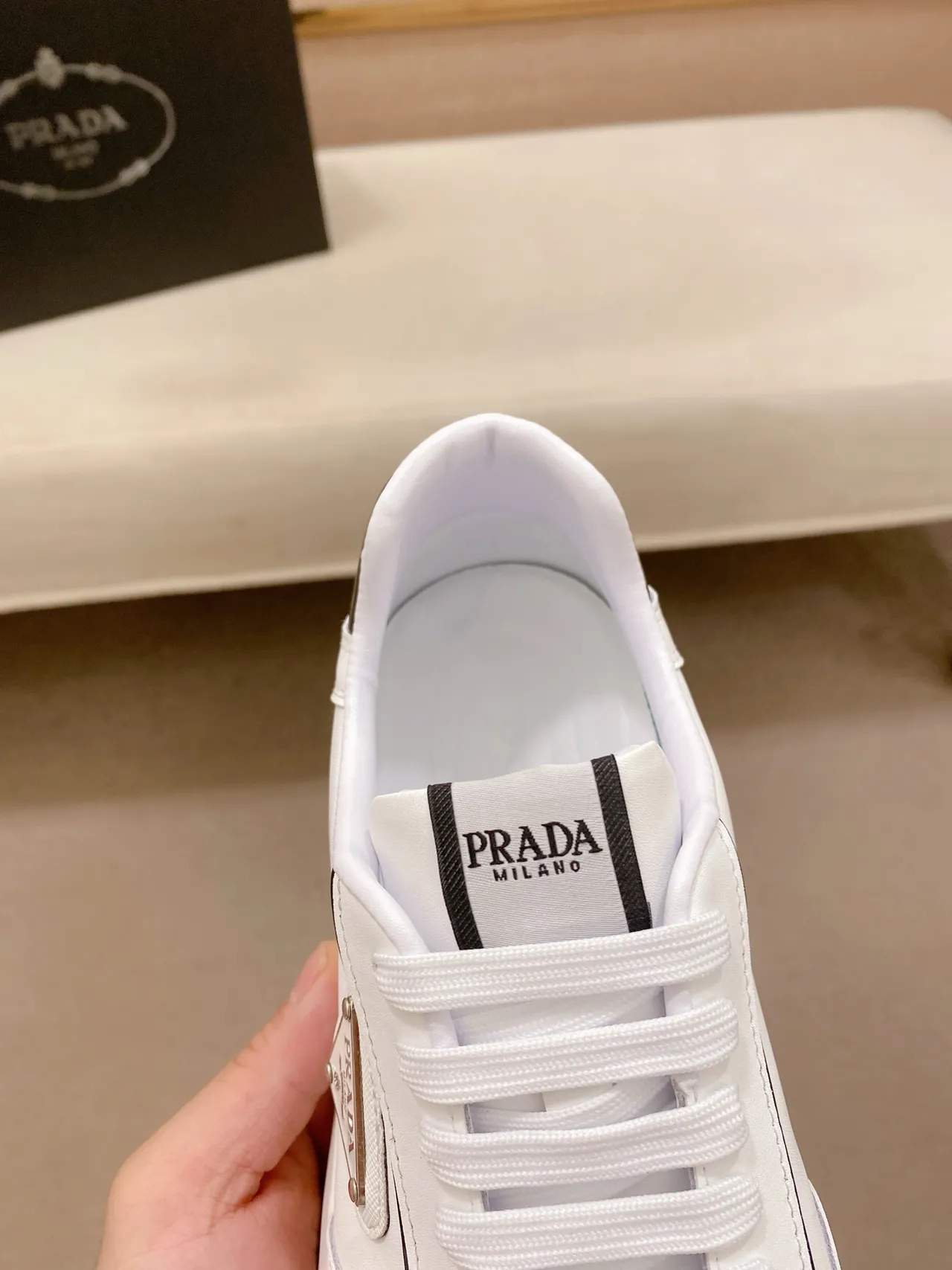 Prada Cloudbust White Black Leather Upper Contrast Piping Lifestyle Sneakers 4