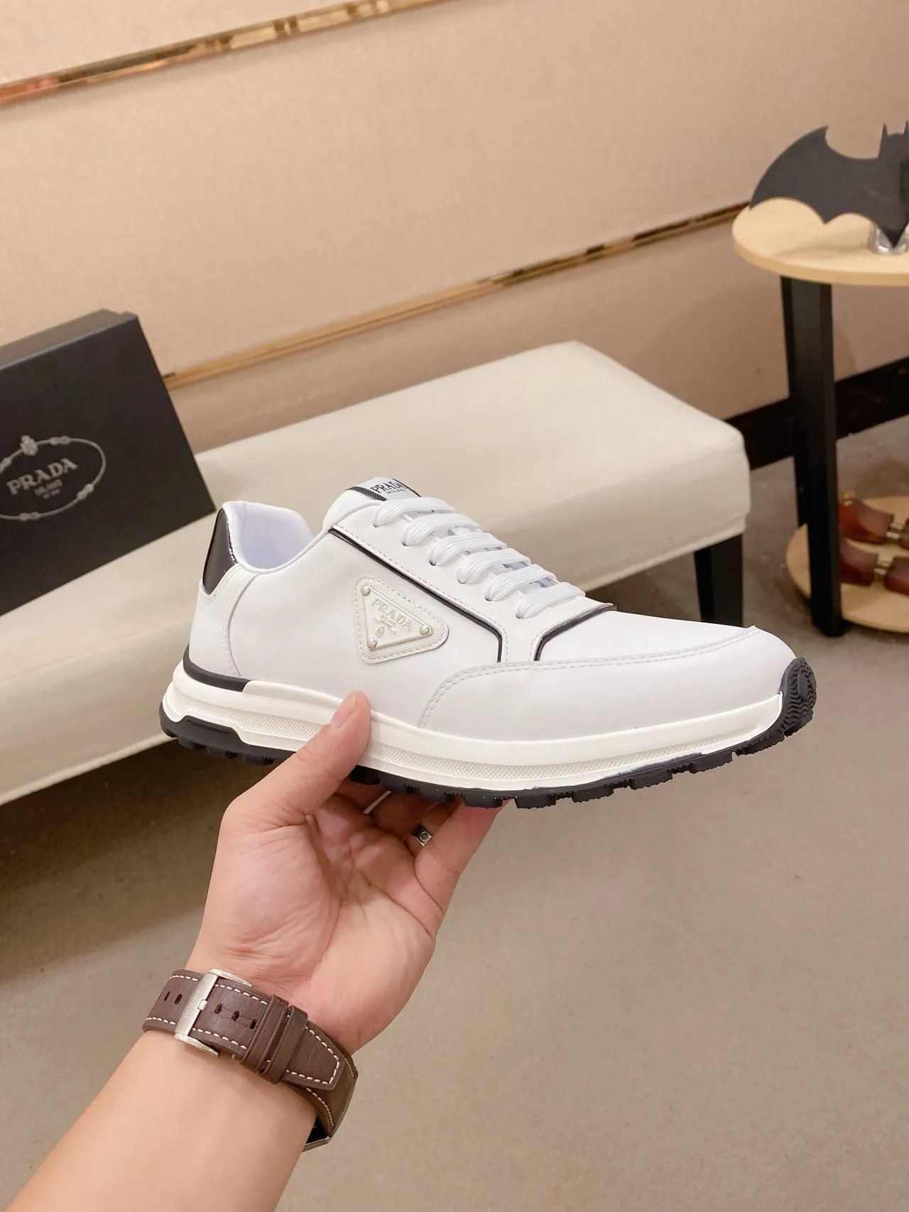 Prada Cloudbust White Black Leather Upper Contrast Piping Lifestyle Sneakers 5