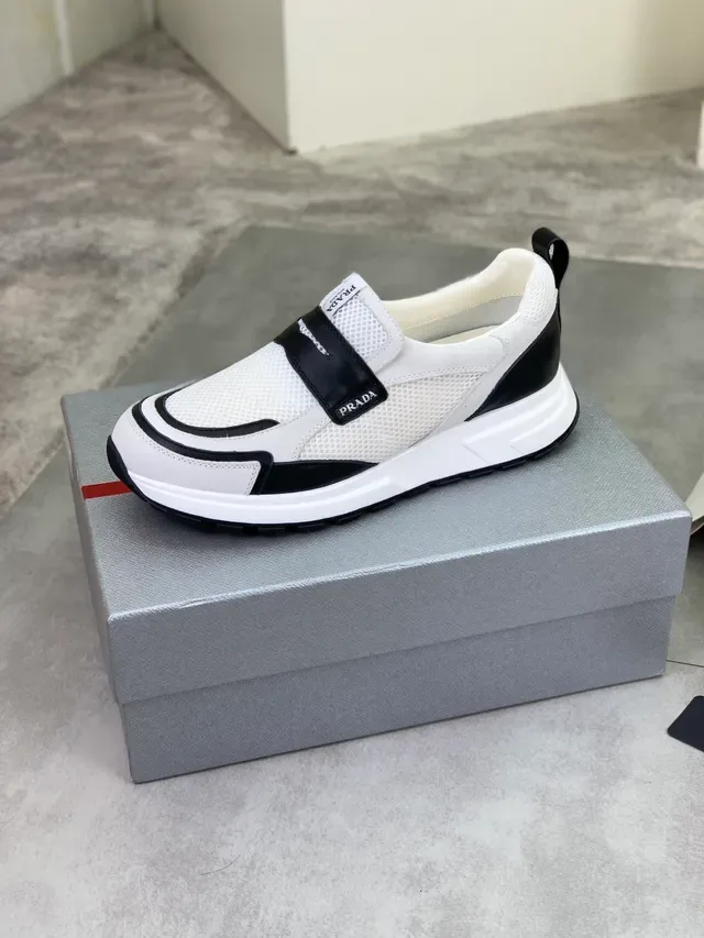 Prada Cloudbust White Black Mesh And Suede Upper Logo Strap Closure Lifestyle Sneakers 4