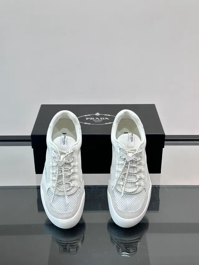 Prada Cloudbust White Mesh and Patent Lifestyle Sneakers 4