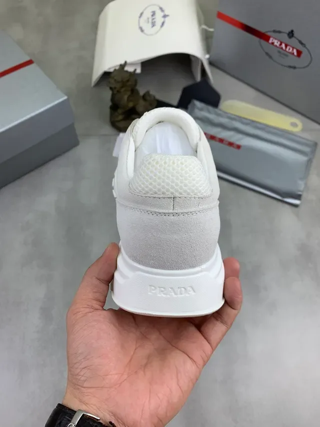 Prada Cloudbust White Mesh-Suede Chunky Sneakers 3