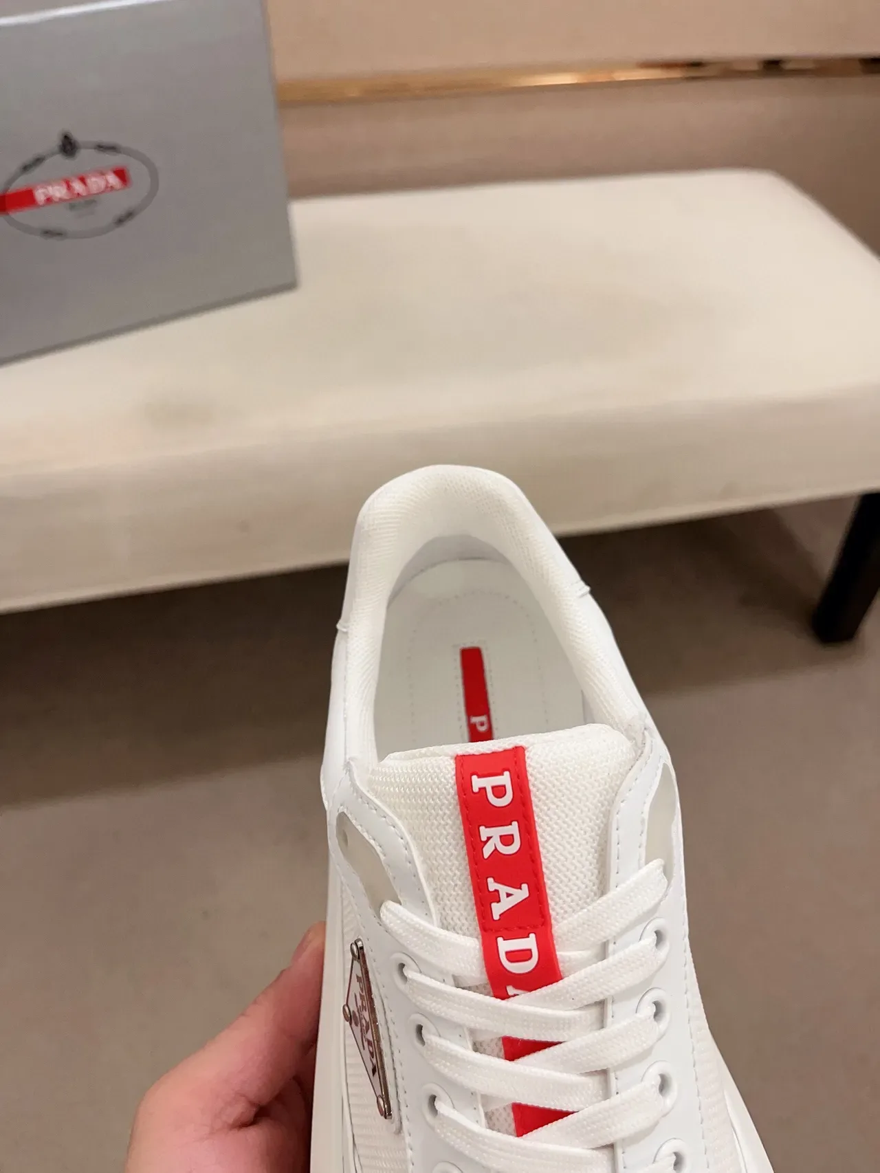 Prada Cloudbust White Red Chunky Platform Sole Mixed-Material Upper Lifestyle Sneakers 6