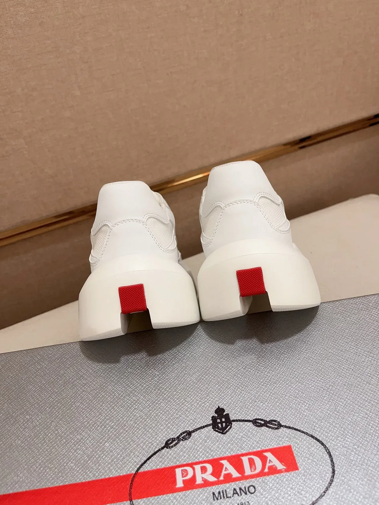Prada Cloudbust White Red Chunky Platform Sole Mixed-Material Upper Lifestyle Sneakers 8