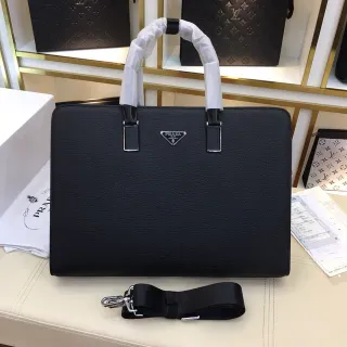 Prada Galleria Black Silver Pebbled Leather Triangular Logo Plaque Tote Bag