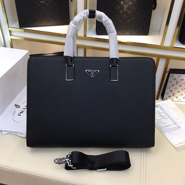Prada Galleria Black Silver Pebbled Leather Triangular Logo Plaque Tote Bag 2
