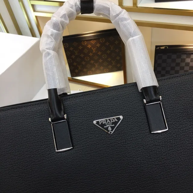 Prada Galleria Black Silver Pebbled Leather Triangular Logo Plaque Tote Bag 5