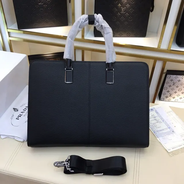 Prada Galleria Black Silver Pebbled Leather Triangular Logo Plaque Tote Bag 8