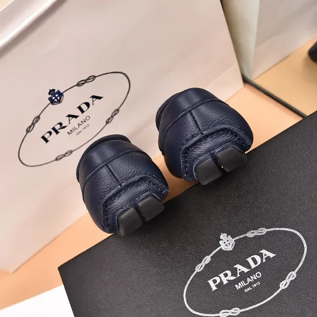 Prada Horsebit Loafer Navy Silver Pebbled Leather Metal Buckle Loafer 2