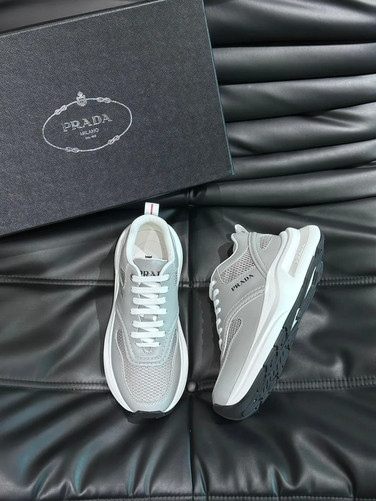 Prada Light Gray and White Mesh Lifestyle Sneakers 2