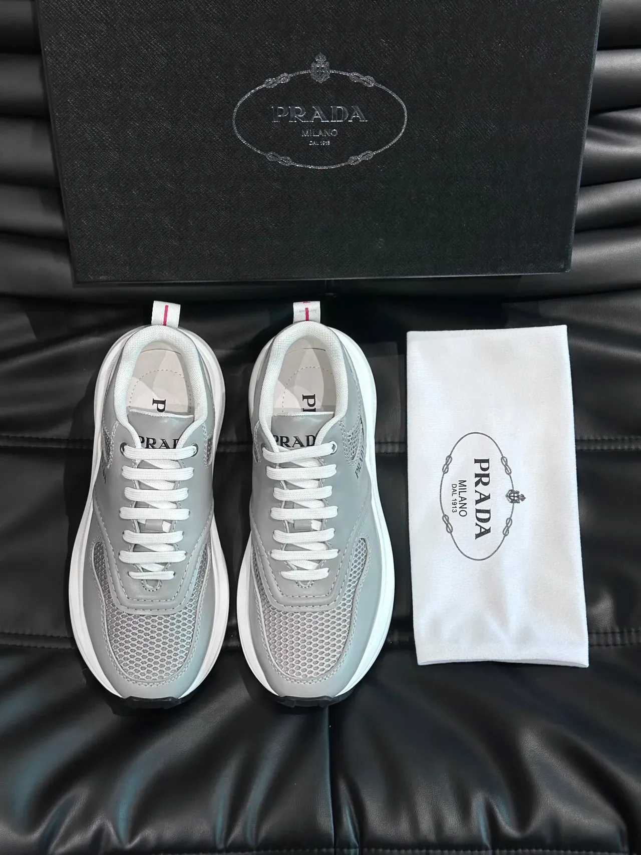 Prada Light Gray and White Mesh Lifestyle Sneakers 3