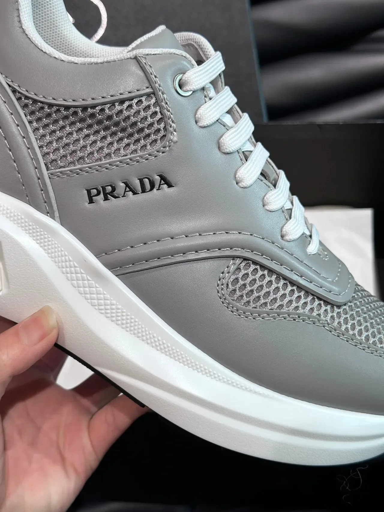 Prada Light Gray and White Mesh Lifestyle Sneakers 8