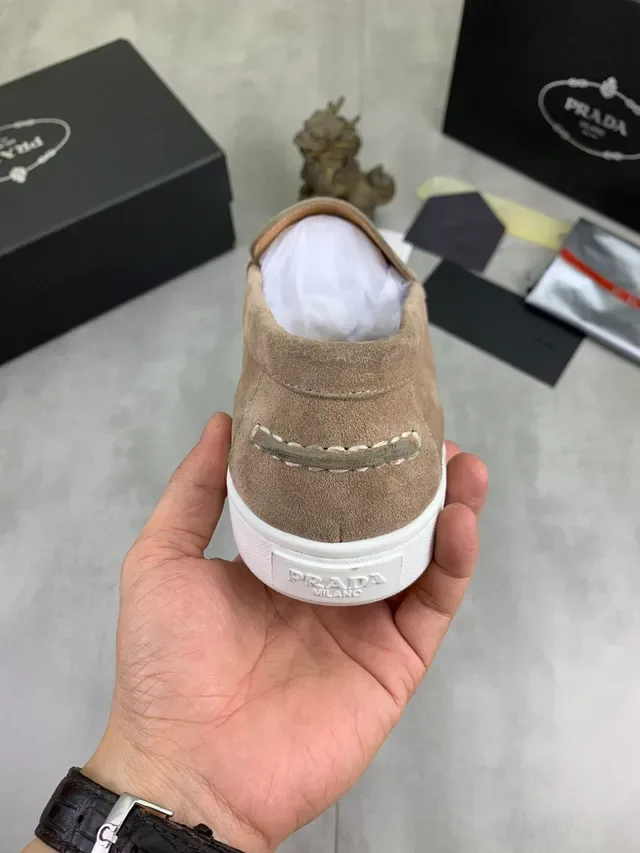 Prada Loafer Beige White Suede Upper Penny Strap Loafer 3