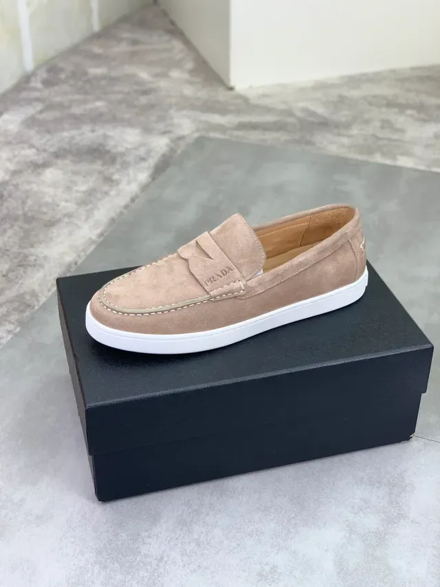 Prada Loafer Beige White Suede Upper Penny Strap Loafer 4