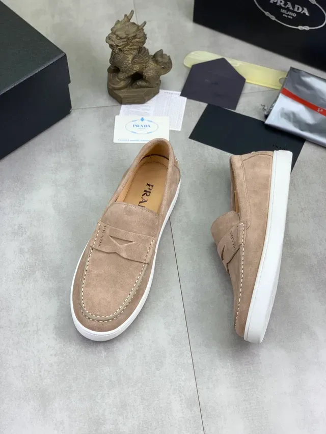 Prada Loafer Beige White Suede Upper Penny Strap Loafer 5