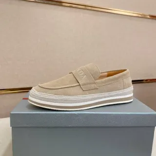Prada Mocassin Beige Blanc Daim Sangle