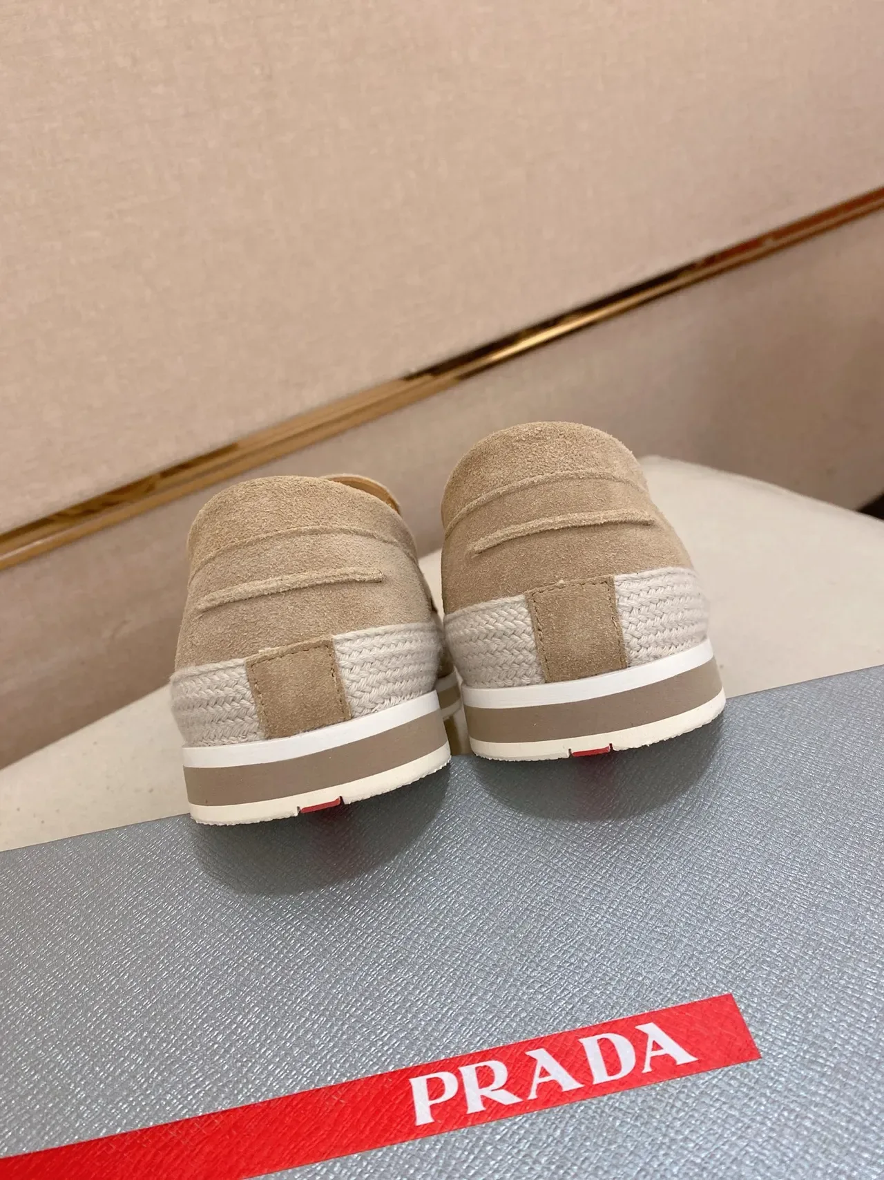 Prada Loafer Beige White Suede Upper Strap Loafer 3