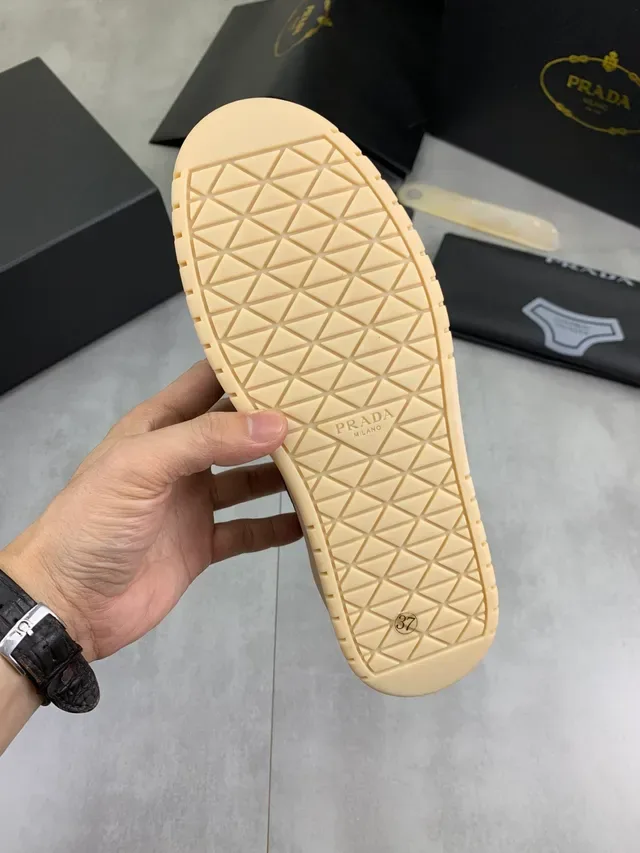Prada Navy Beige Suede Upper White Flat Laces Lifestyle Sneakers 2