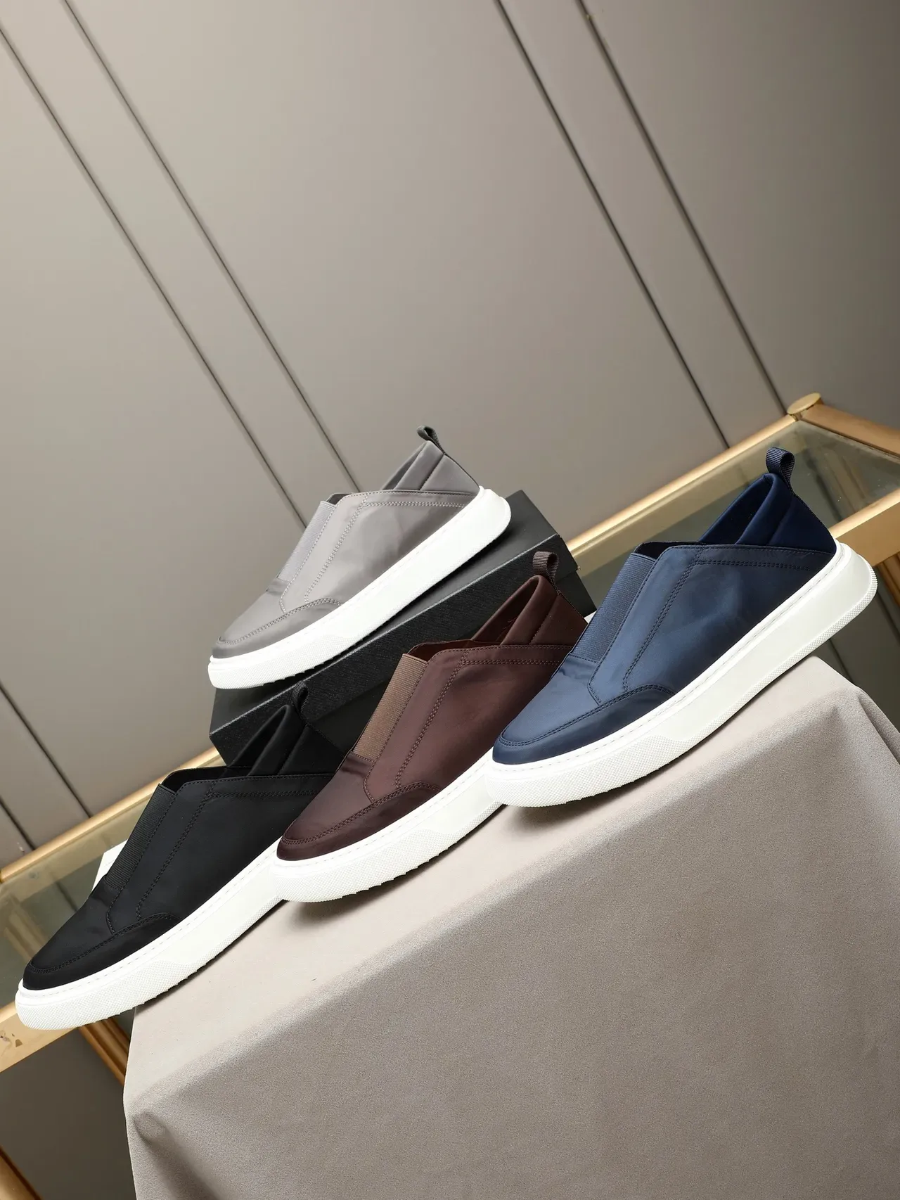 Prada Navy White Slip-On Nylon Upper Lifestyle Sneakers 2