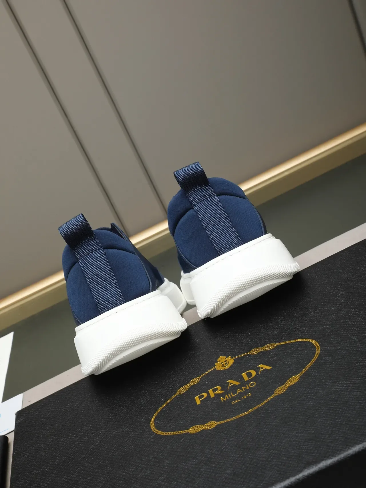 Prada Navy White Slip-On Nylon Upper Lifestyle Sneakers 4