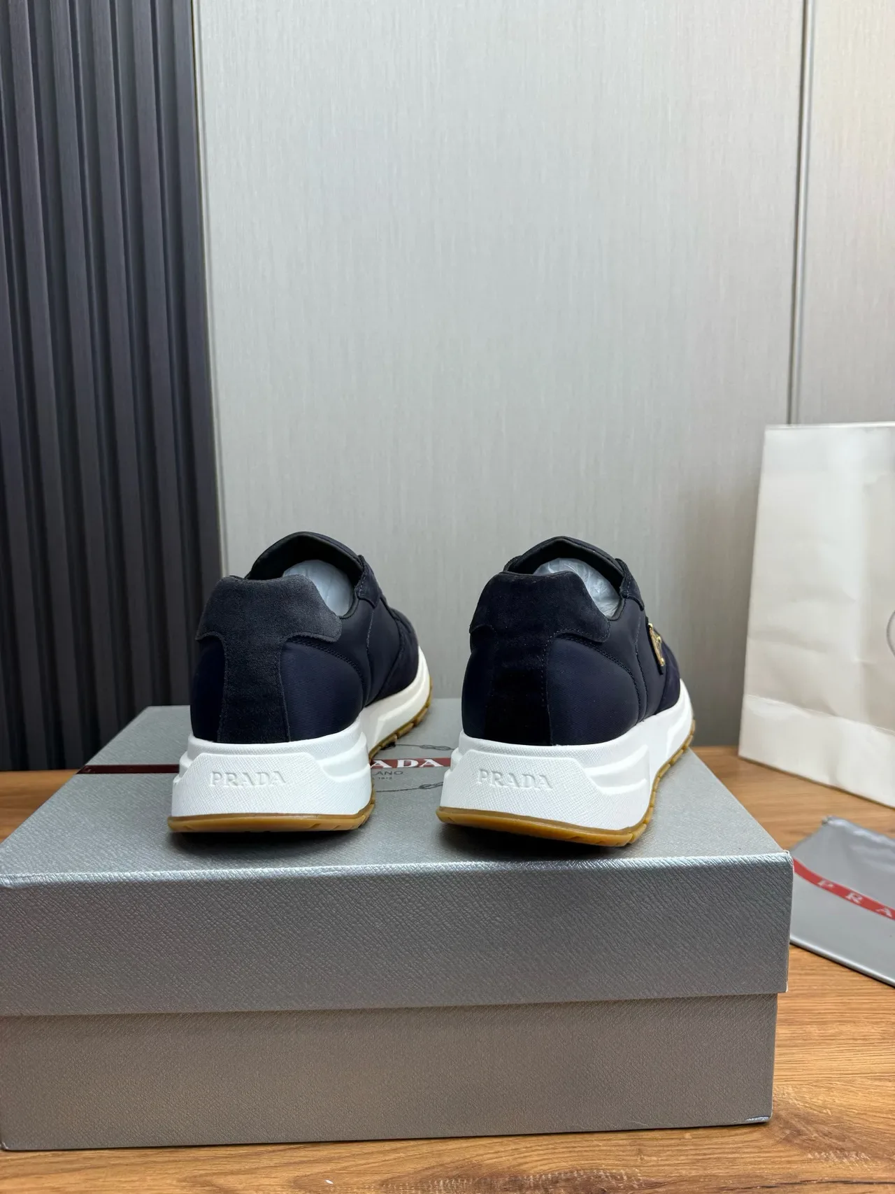 Prada Navy White Suede And Nylon Upper Sculpted Midsole Lifestyle Sneakers 5