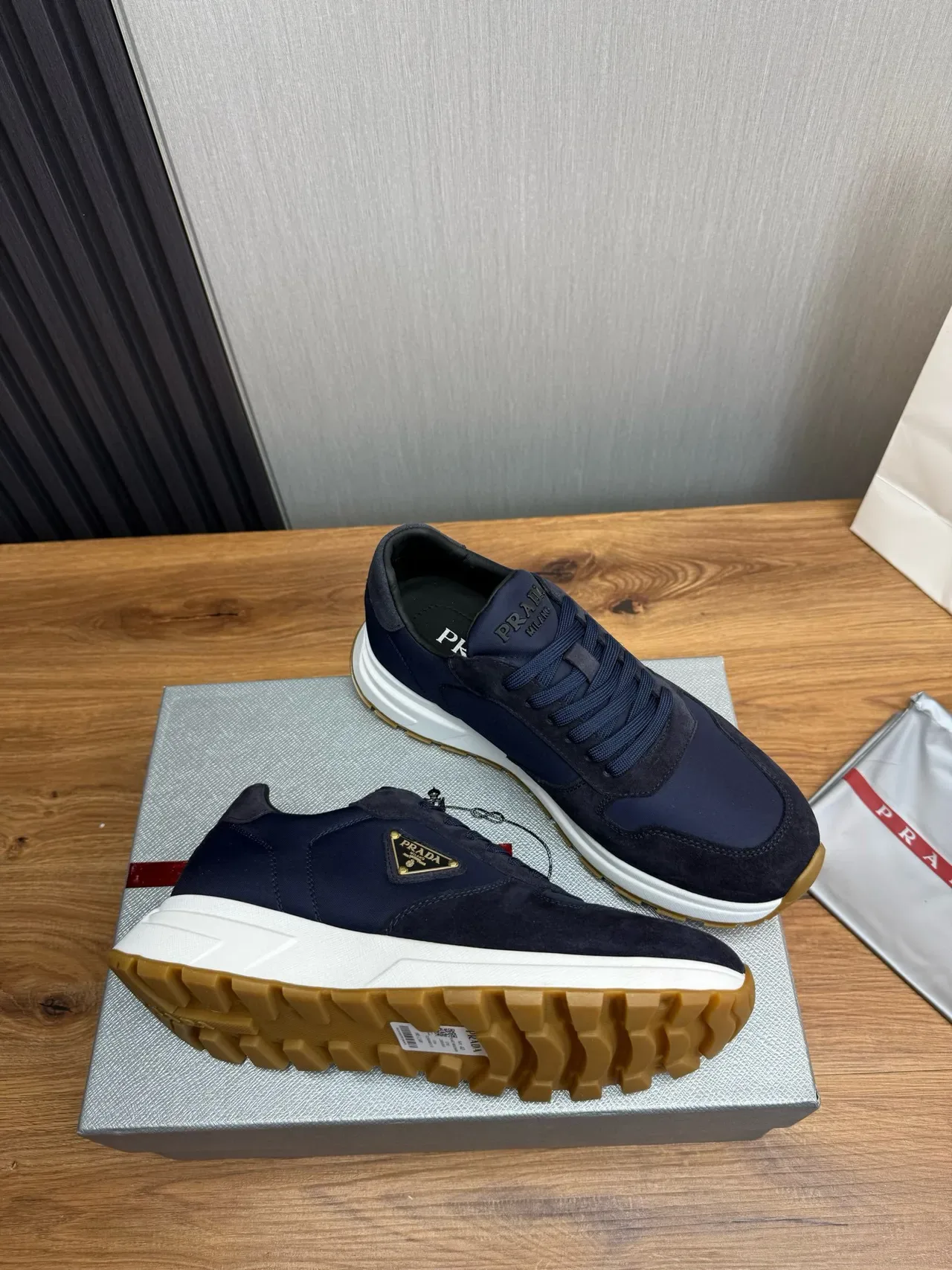 Prada Navy White Suede And Nylon Upper Sculpted Midsole Lifestyle Sneakers 6