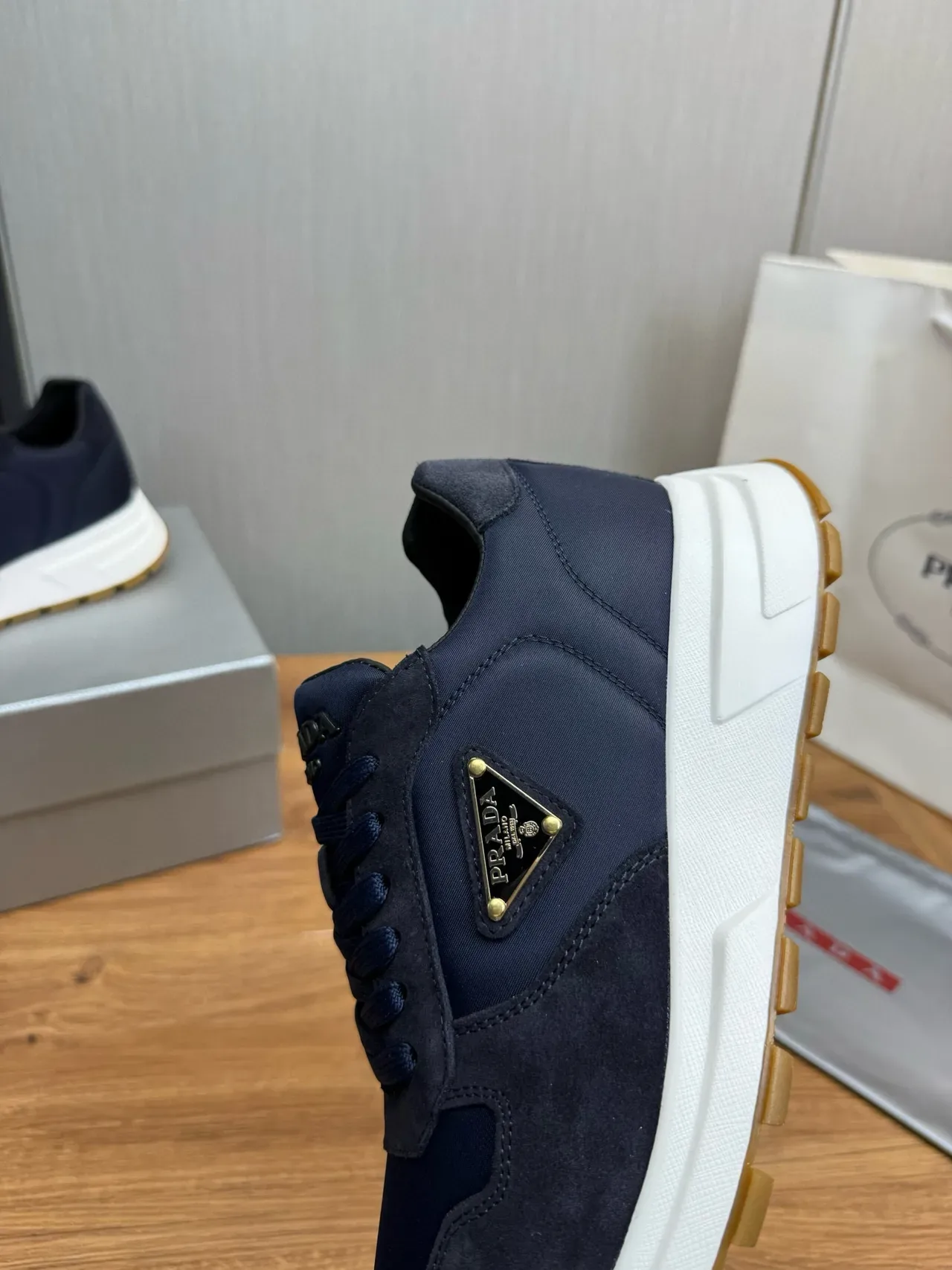 Prada Navy White Suede And Nylon Upper Sculpted Midsole Lifestyle Sneakers 8