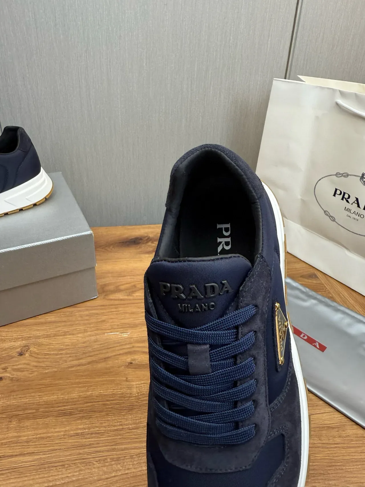 Prada Navy White Suede And Nylon Upper Sculpted Midsole Lifestyle Sneakers 9
