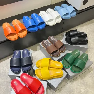 Prada Slide Single-Strap Logo Slippers