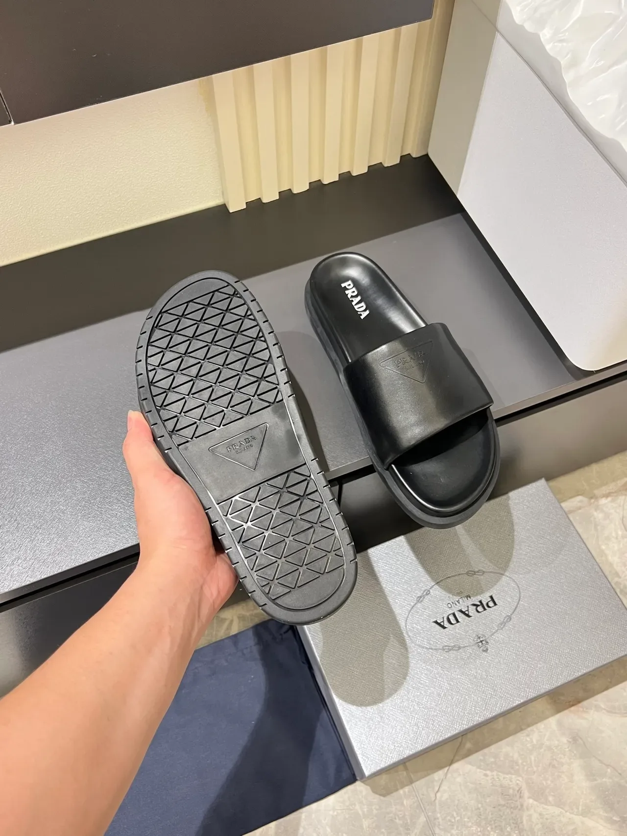 Prada Slide Single-Strap Logo Slippers 2
