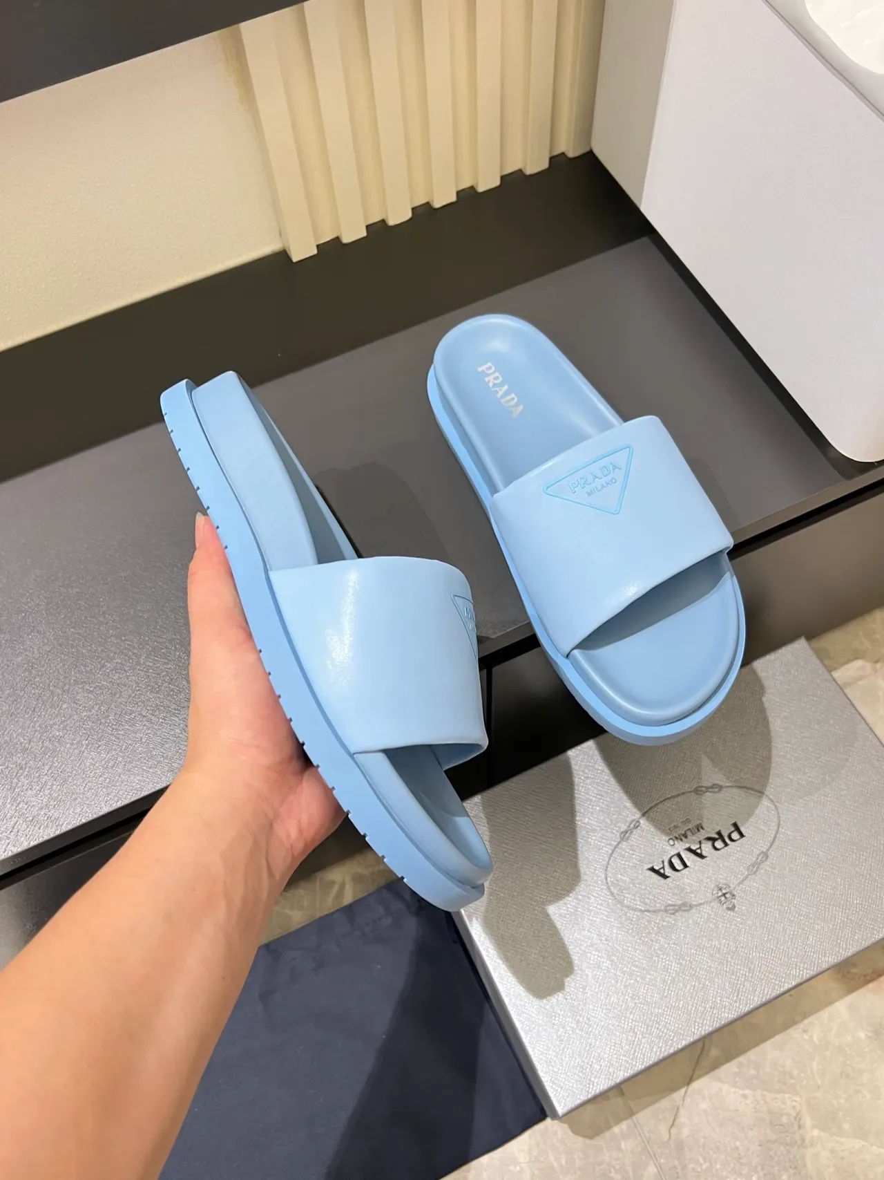 Prada Slide Single-Strap Logo Slippers 3