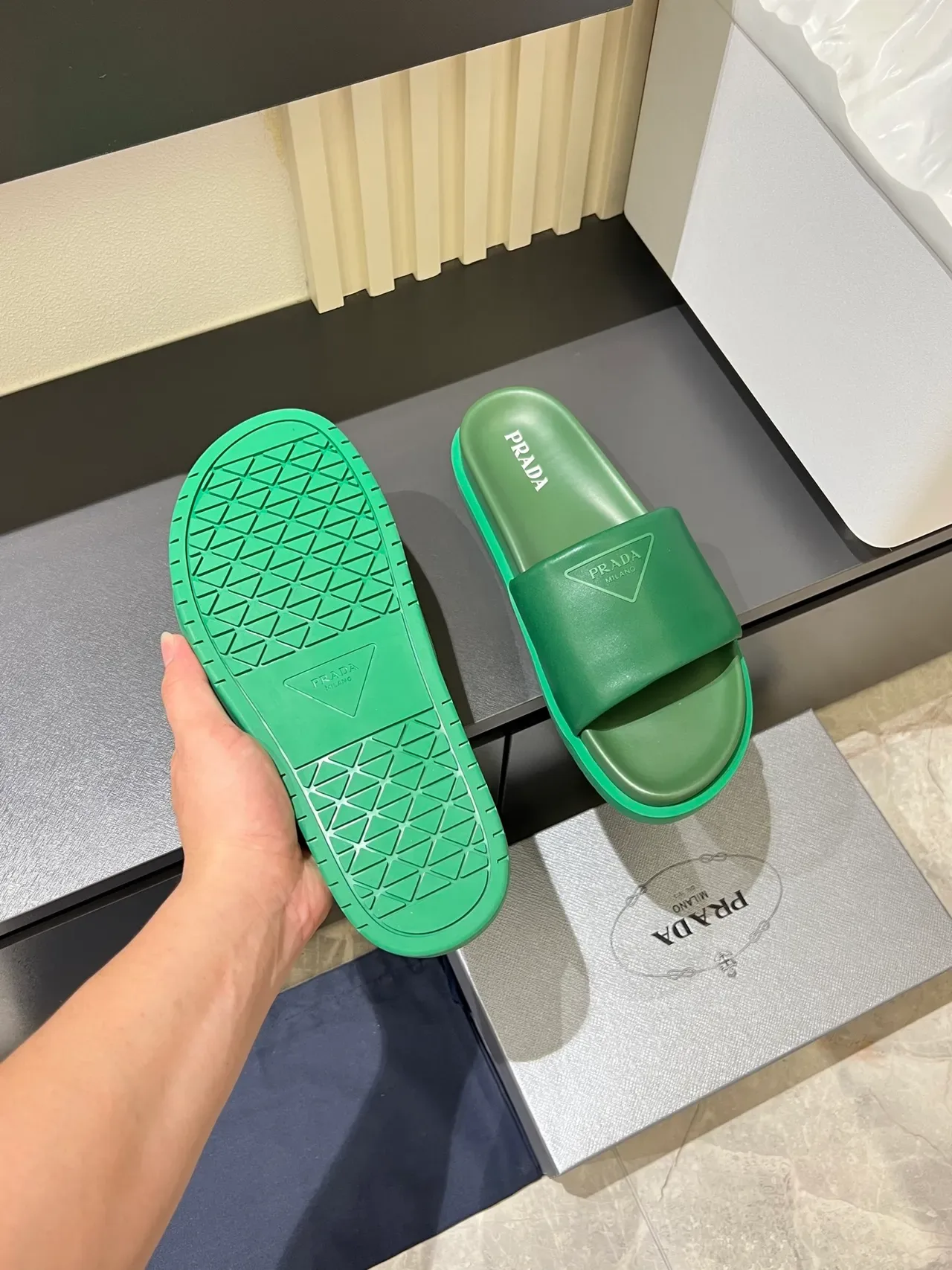 Prada Slide Single-Strap Logo Slippers 9