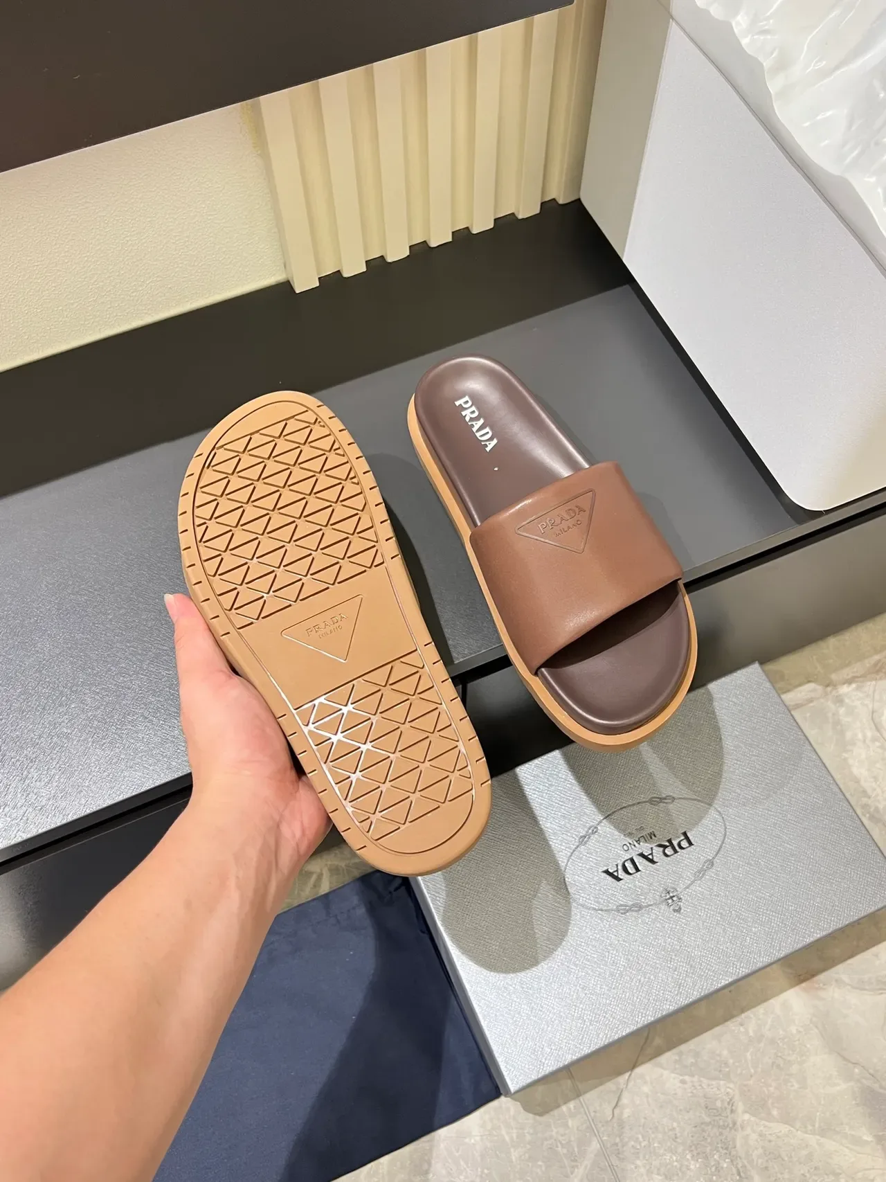 Prada Slide Single-Strap Logo Slippers 10