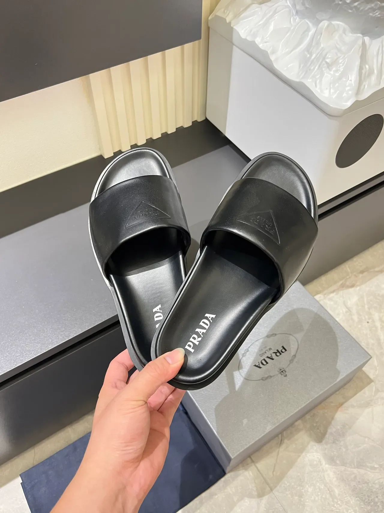 Prada Slide Single-Strap Logo Slippers 12