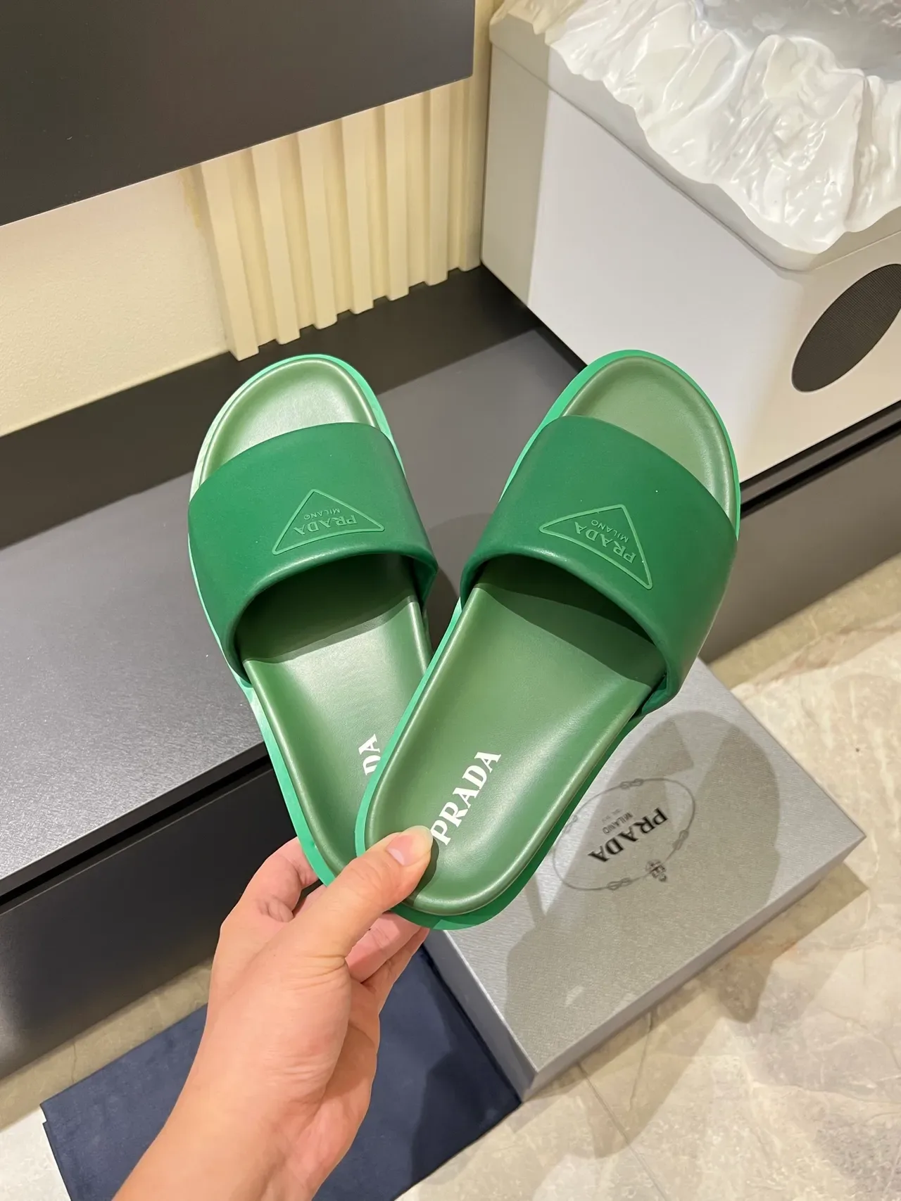 Prada Slide Single-Strap Logo Slippers 19