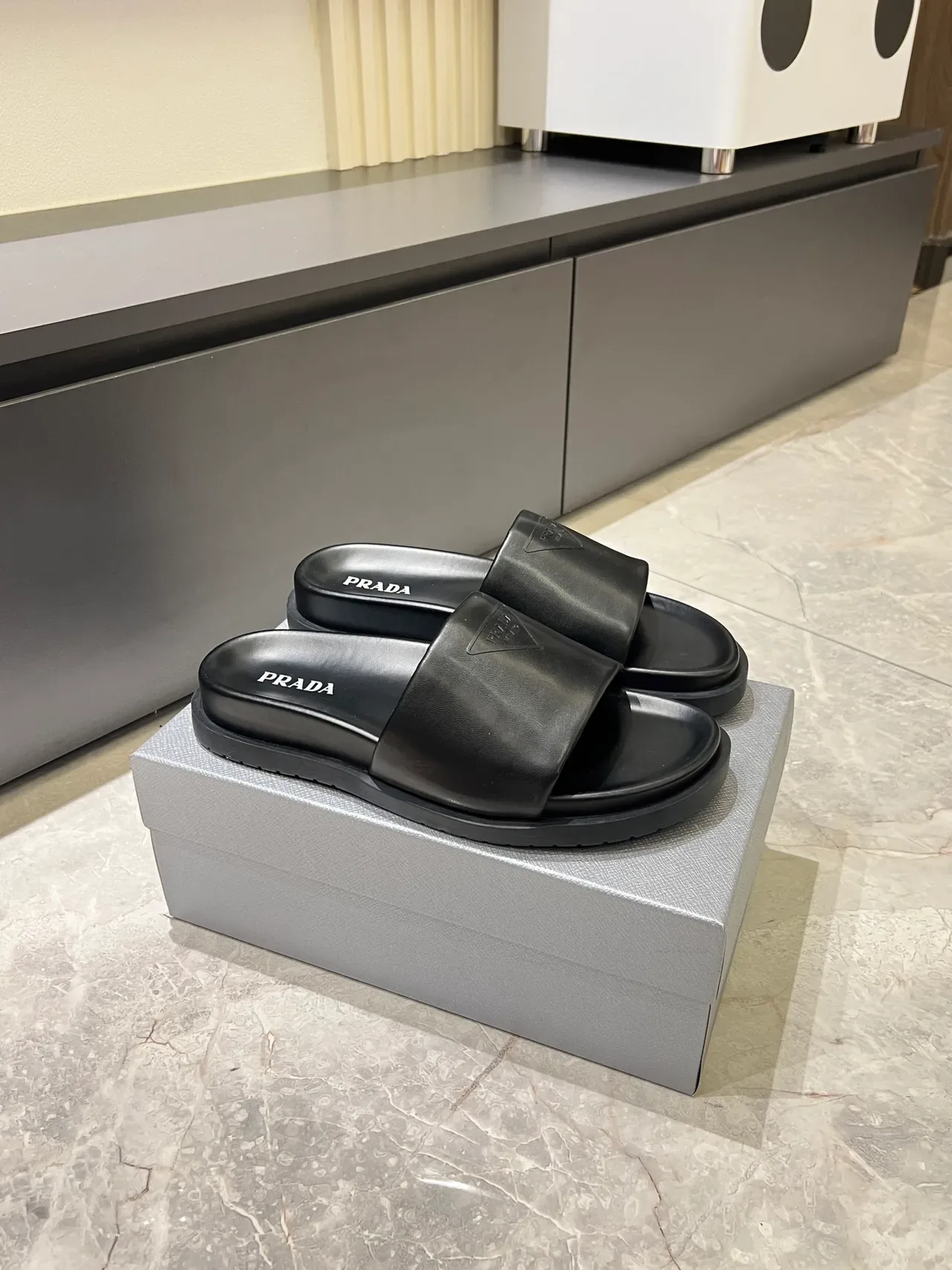 Prada Slide Single-Strap Logo Slippers 22