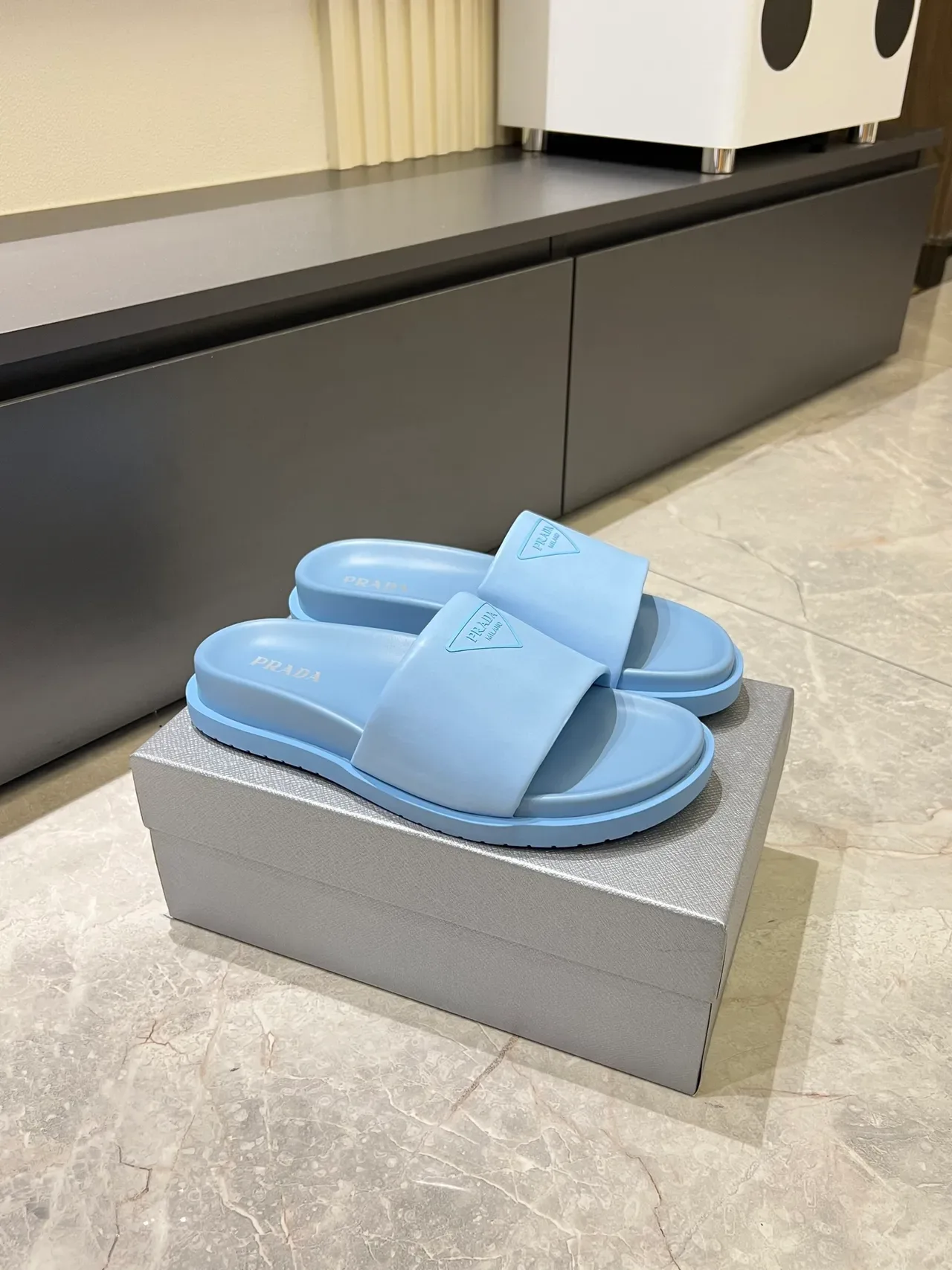 Prada Slide Single-Strap Logo Slippers 23